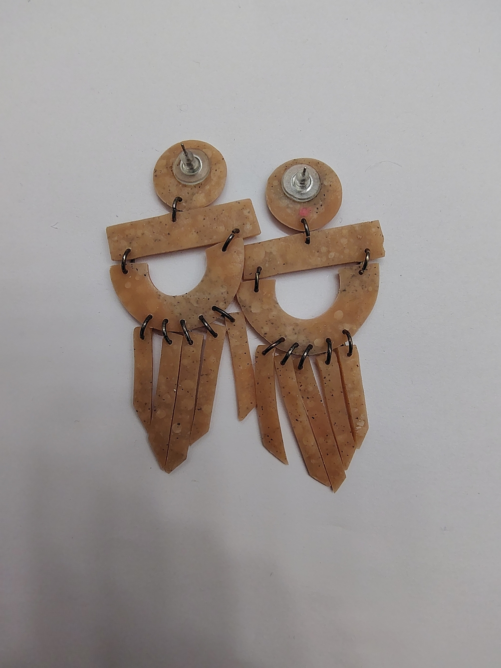 Handcrafted Beige Statement Dangle Earrings